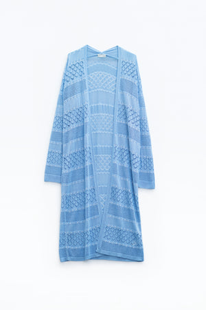 Q2 Baby Blue Crochet Maxi Cardigan With Long Sleeves