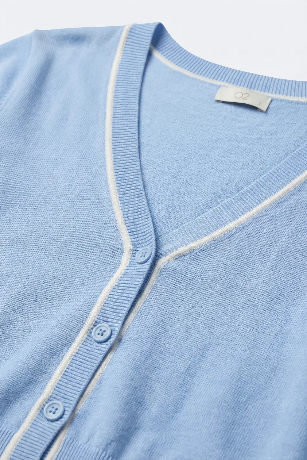 Baby blue Fine Knit Cardigan with Contrast Trim in white - One Size / Blue
