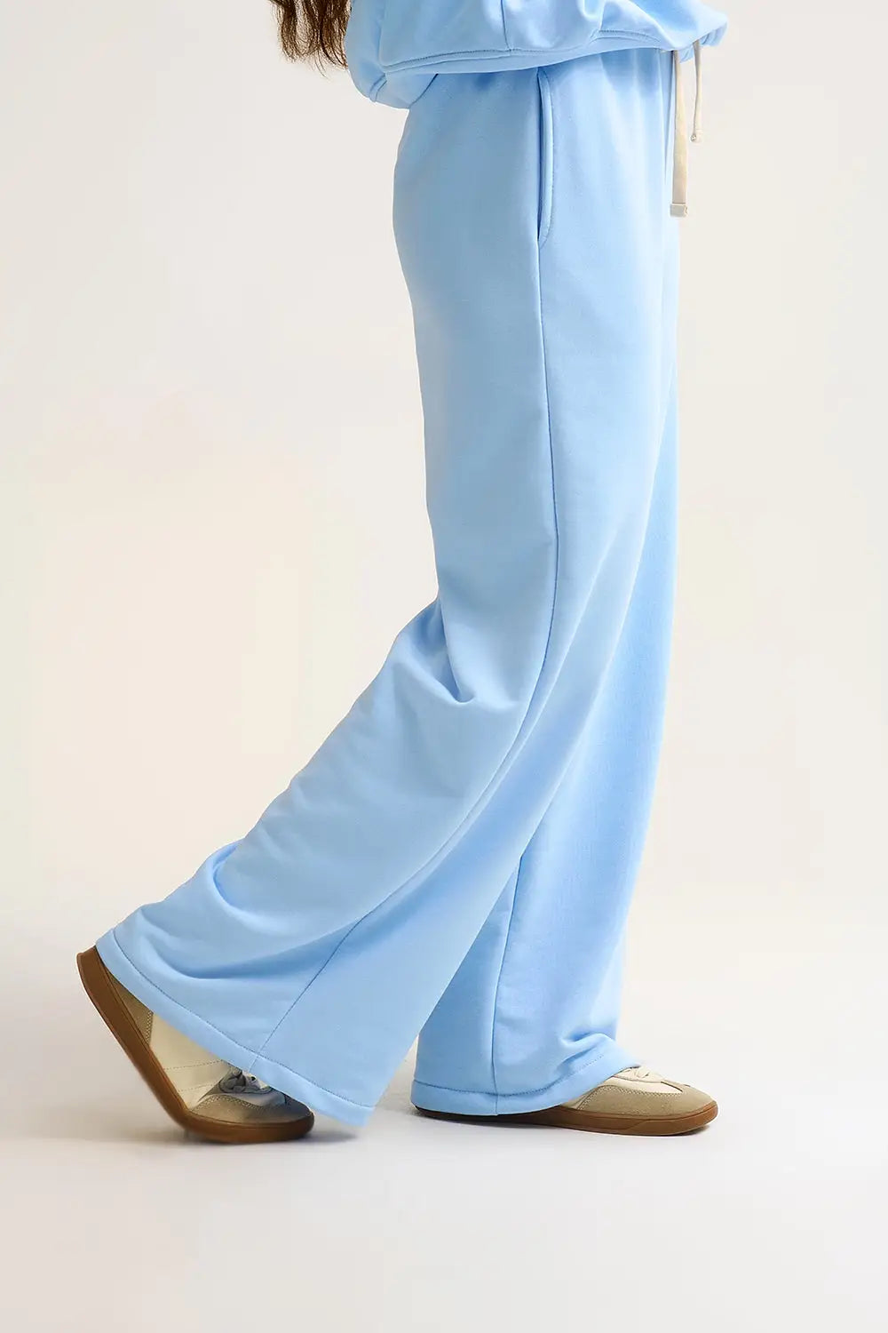 Baby Blue Knit Straight Fit Sweatpants with elastic waist and Tie - One Size / Blue - Pants