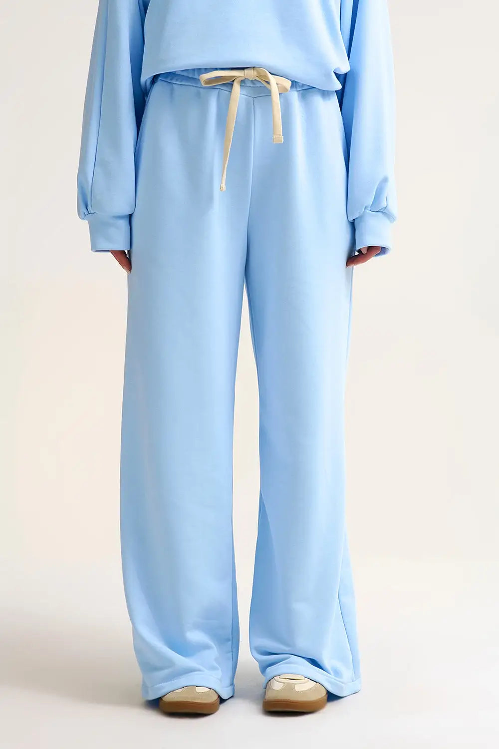 Q2 Baby Blue Knit Straight Fit Sweatpants with elastic waist and Tie