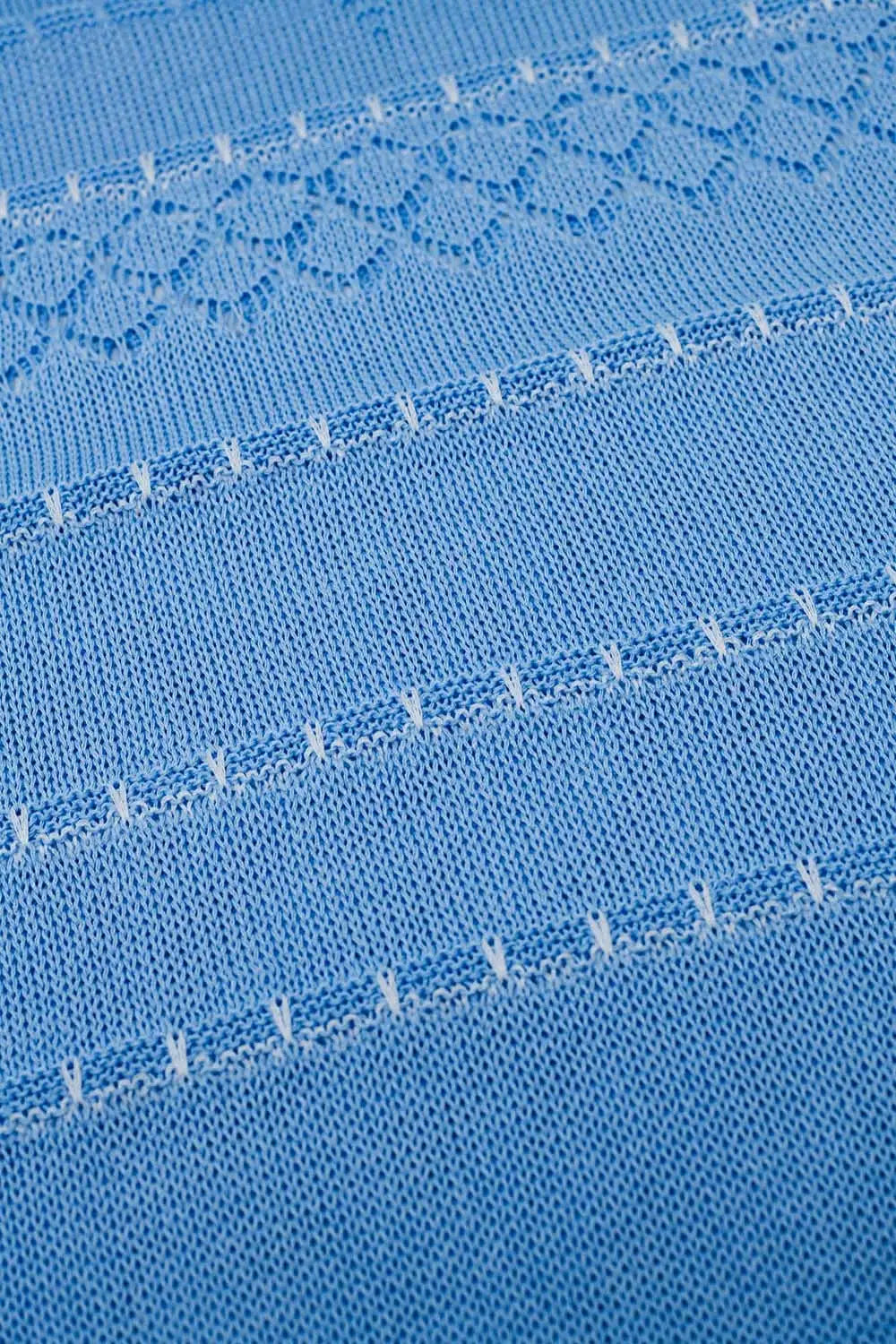 Baby Blue Midi Sleeveless Dress With V-neck and Crochet Design - Dresses