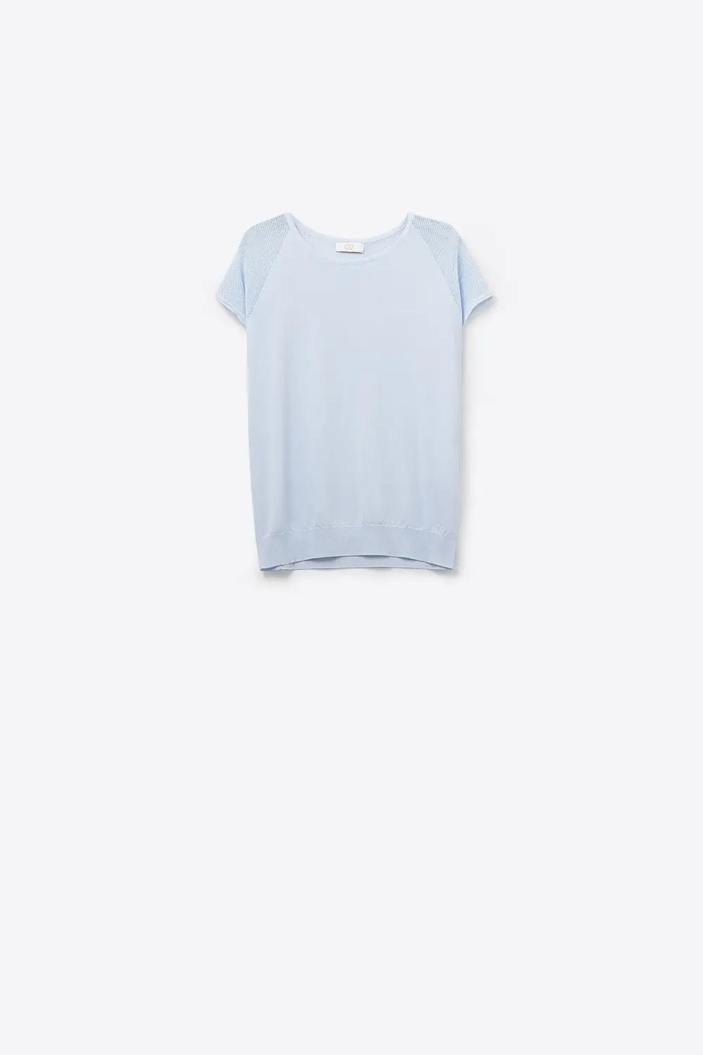 Q2 baby Blue Short Sleeve Sweater with knitted mesh on the shoulder