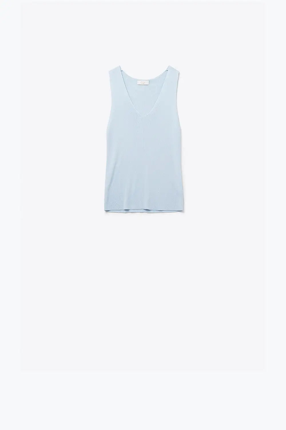 Q2 baby blue sleeveless fine knitted top With V-Neck