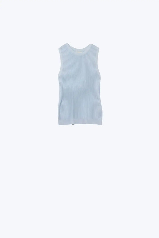 Q2 Baby Blue Sleeveless Ribbed knit Top