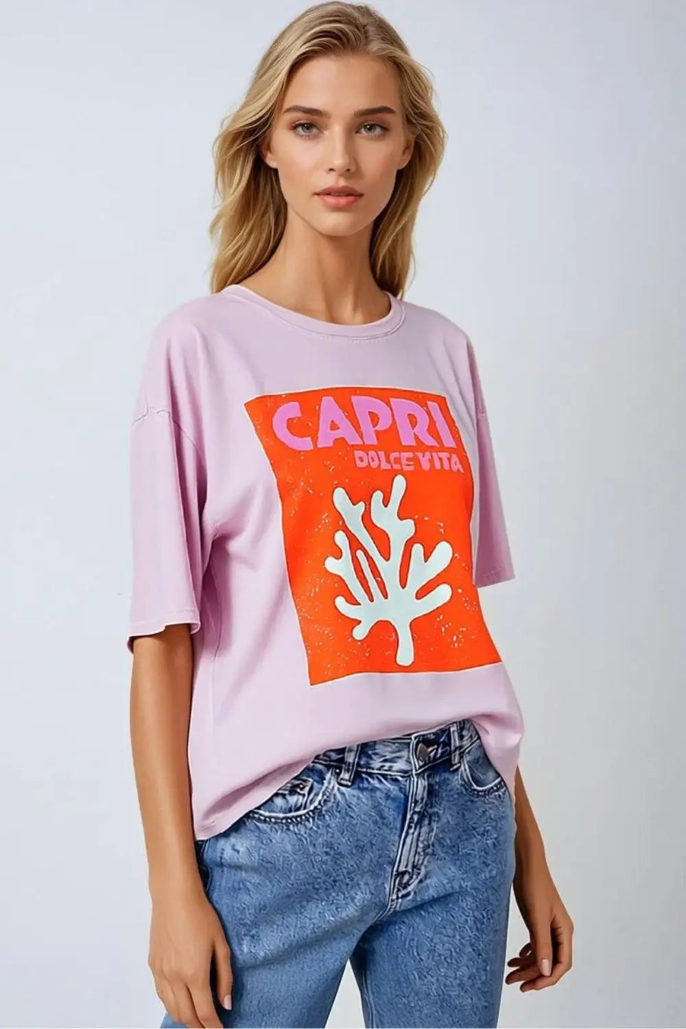 Q2 Baby Pink Capri Dolce Vita T-shirt Made in Italy