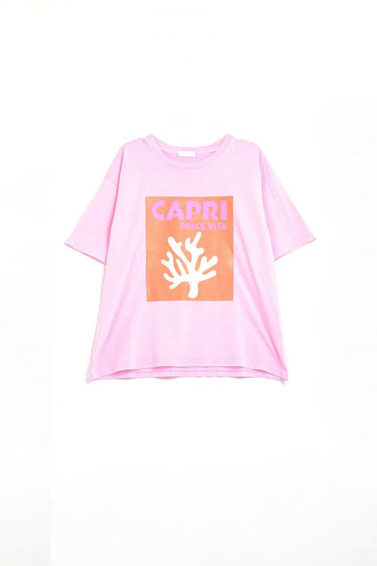 Baby Pink Capri Dolce Vita T-shirt Made in Italy - One Size / Pink - Tops