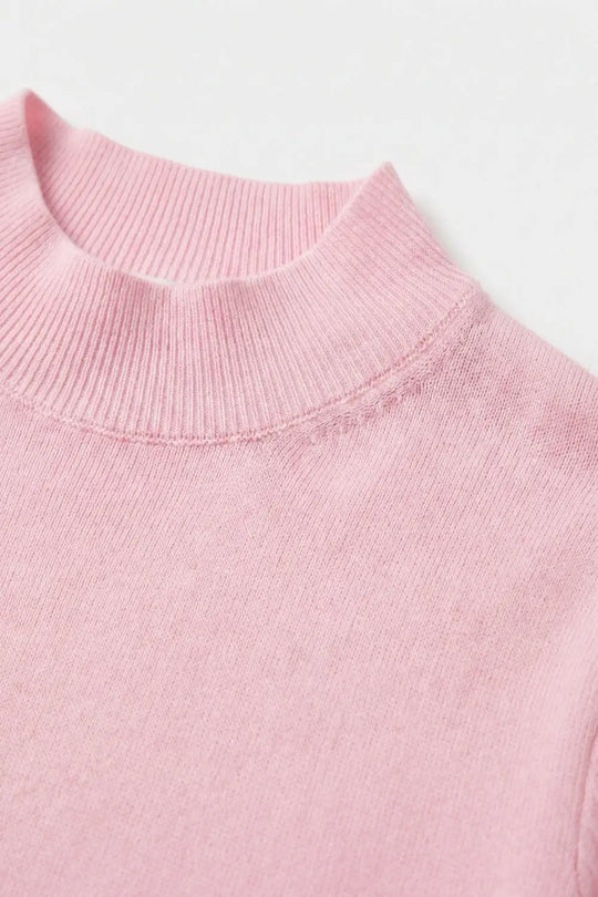 Baby pink turtleneck sweater with fitted short sleeves - One Size / Pink