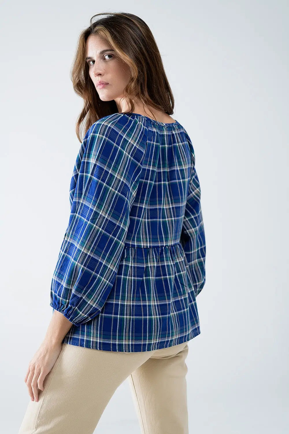 Babydoll Plaid Shirt bleu et vert - Tee-Shirt