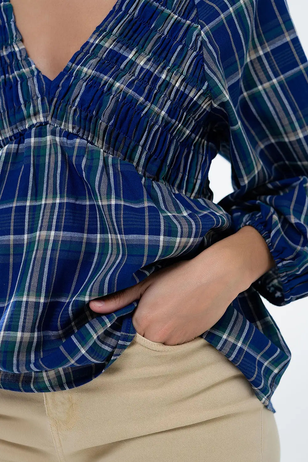 Babydoll Plaid Shirt bleu et vert - Tee-Shirt