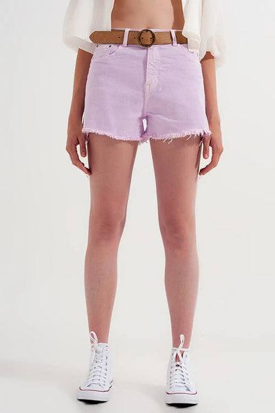 Baggy tomboy short in lilac denim - Jeans