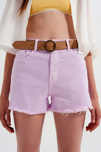Baggy tomboy short in lilac denim - Jeans