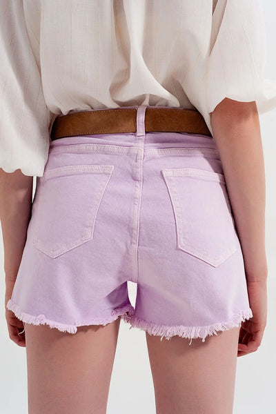 Baggy tomboy short in lilac denim - Jeans