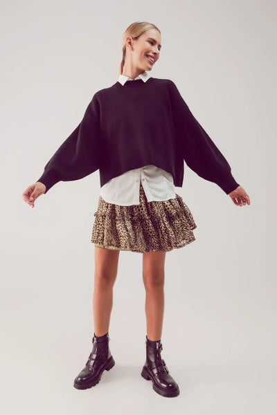 Balloon sleeve knitted jumper in black - One Size / Black - Sweaters