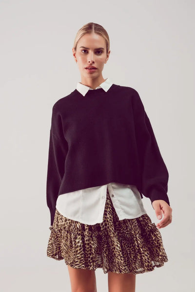 Balloon sleeve knitted jumper in black - One Size / Black - Sweaters