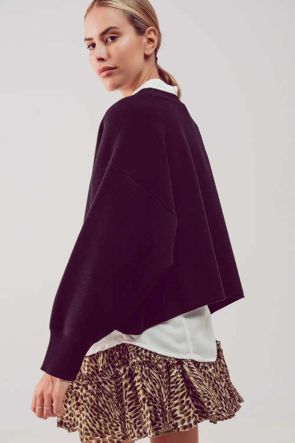 Balloon sleeve knitted jumper in black - One Size / Black - Sweaters