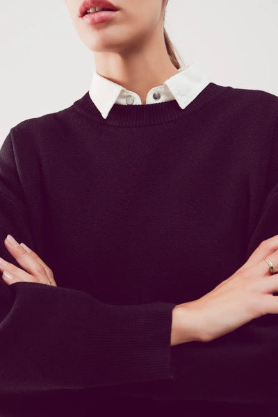 Balloon sleeve knitted jumper in black - One Size / Black - Sweaters