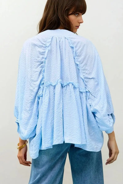 Balloon-Sleeve Striped Blouse in baby Blue - One Size / Blue - Shirts