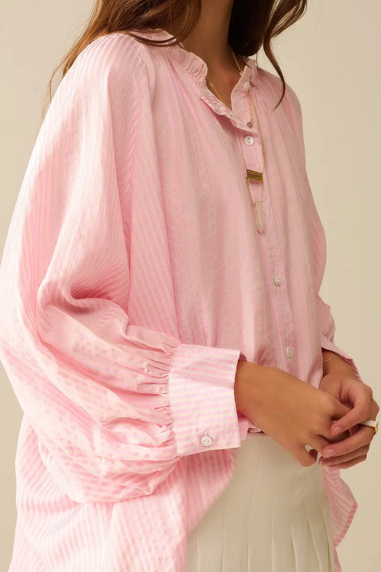 Balloon-Sleeve Striped Blouse in Pink - One Size / Pink - Shirts