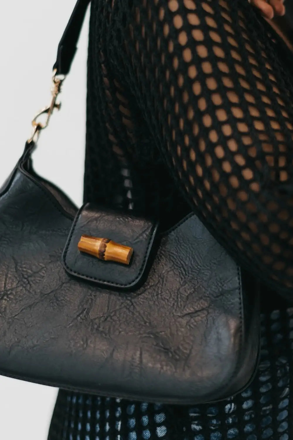 Bamboo Shoulder Bag - Black - Handbags