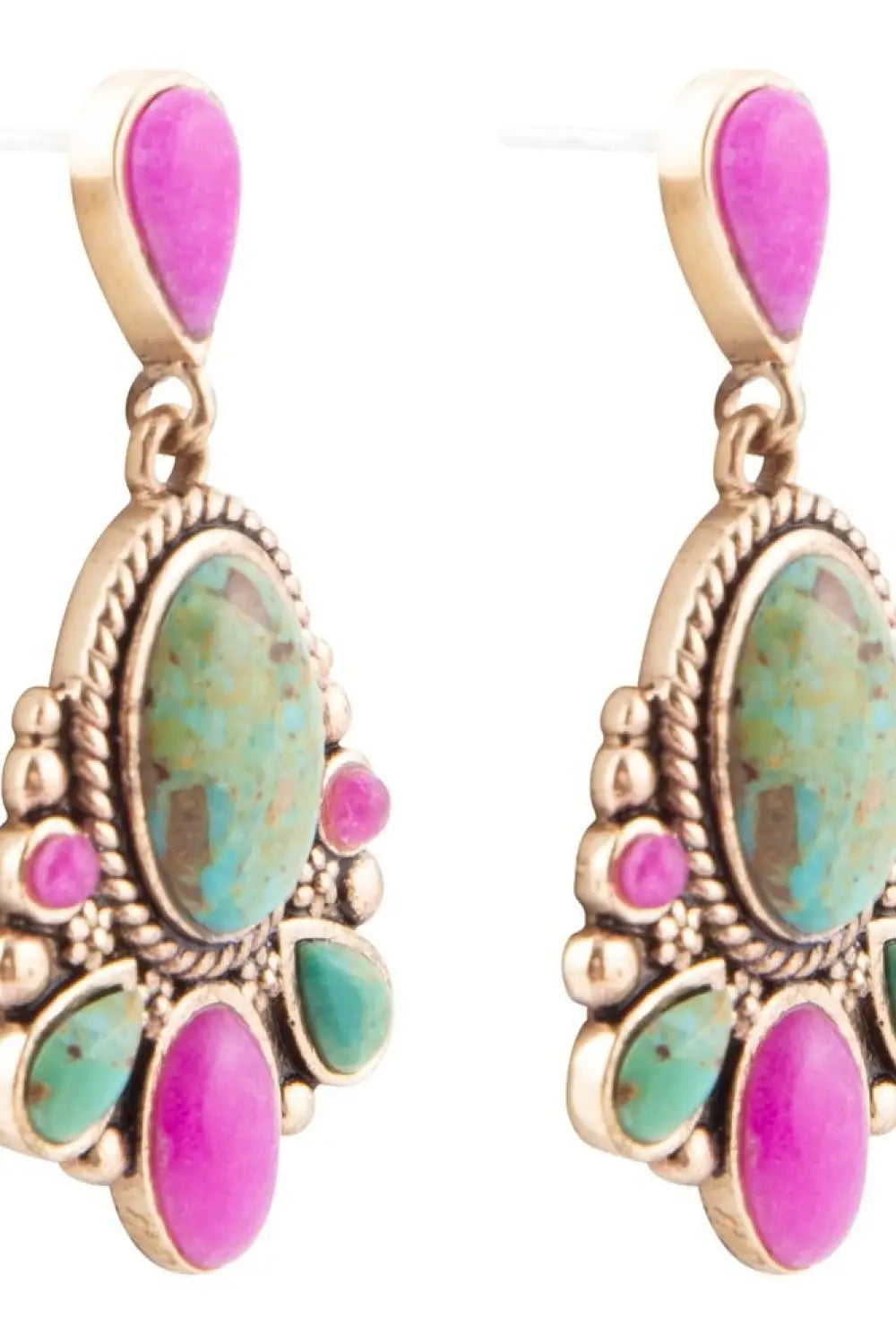 Barcelona Blue Turquoise and Pink Agate Golden Drop Earrings - Earrings