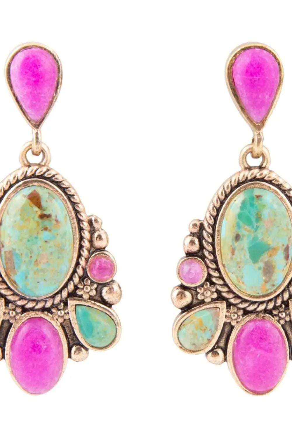Barcelona Blue Turquoise and Pink Agate Golden Drop Earrings - Earrings