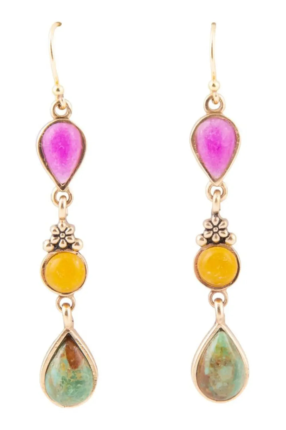 Barcelona Multistone Linear Golden Drop Earrings - Earrings