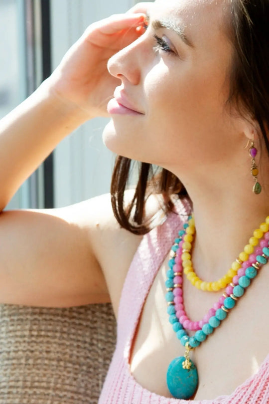 Barcelona Multistone Linear Golden Drop Earrings - Earrings