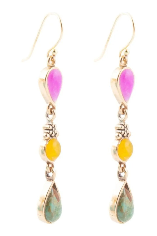 Barcelona Multistone Linear Golden Drop Earrings - Earrings