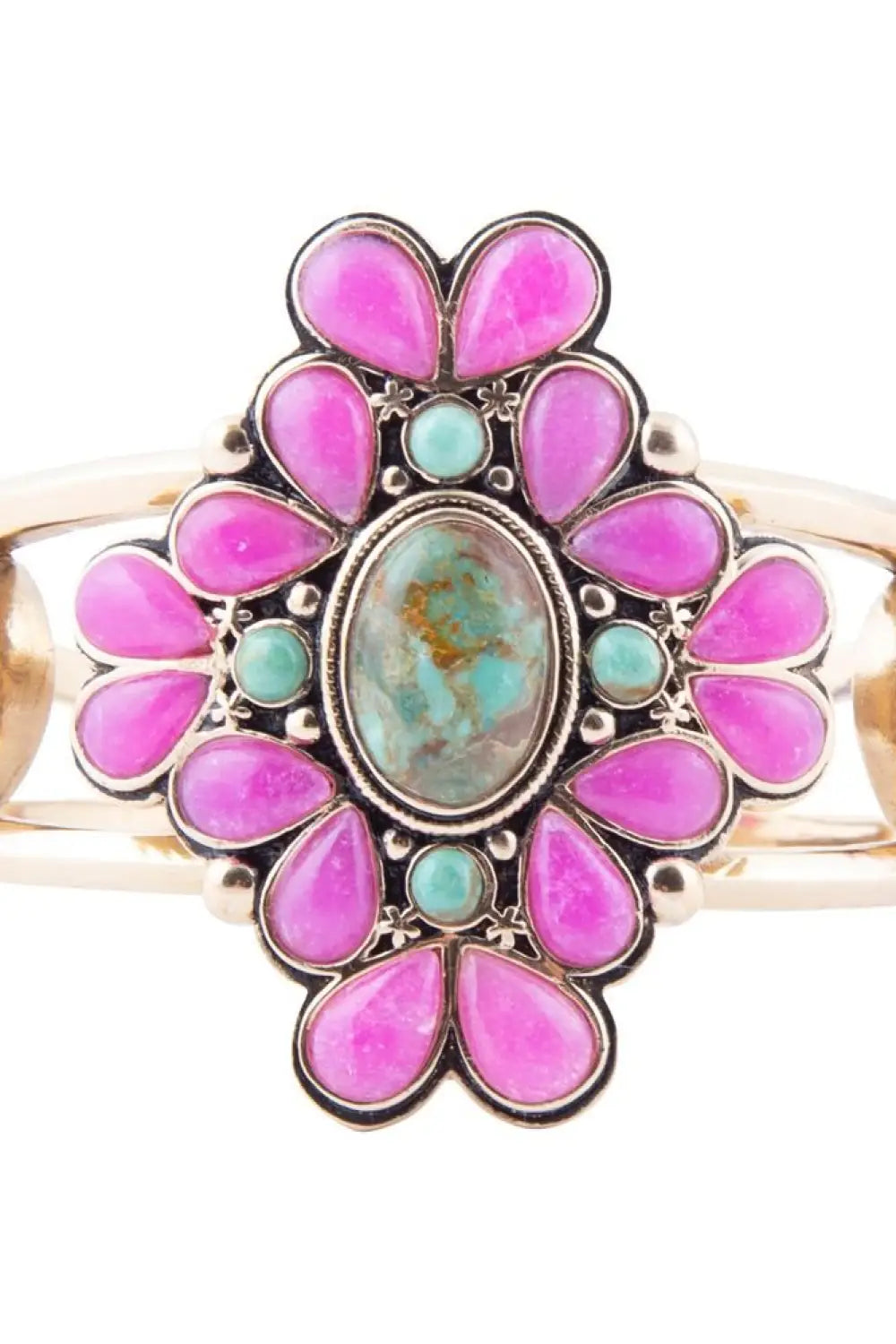 Barcelona Pink Agate and Blue Turquoise Statement Cuff Bracelet - Bracelets