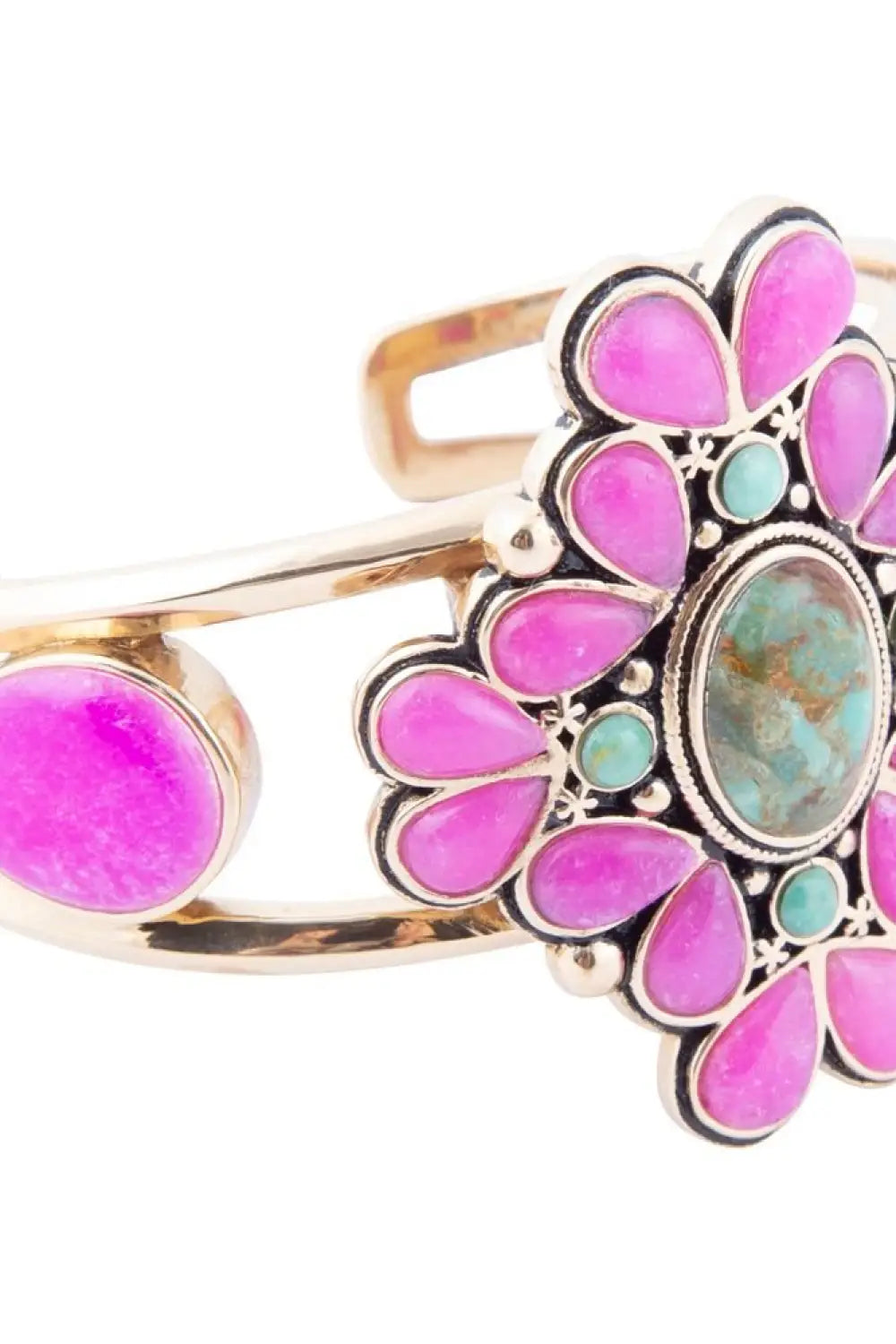 Barcelona Pink Agate and Blue Turquoise Statement Cuff Bracelet - Bracelets