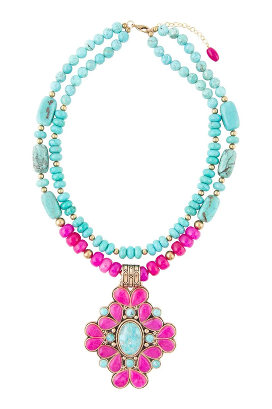 Barcelona Pink Agate Cross Golden Pendant Necklace - Necklaces