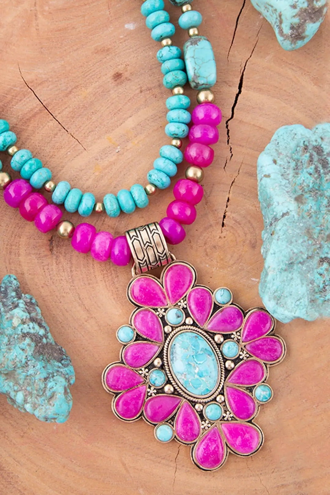 Barcelona Pink Agate Cross Golden Pendant Necklace - Necklaces