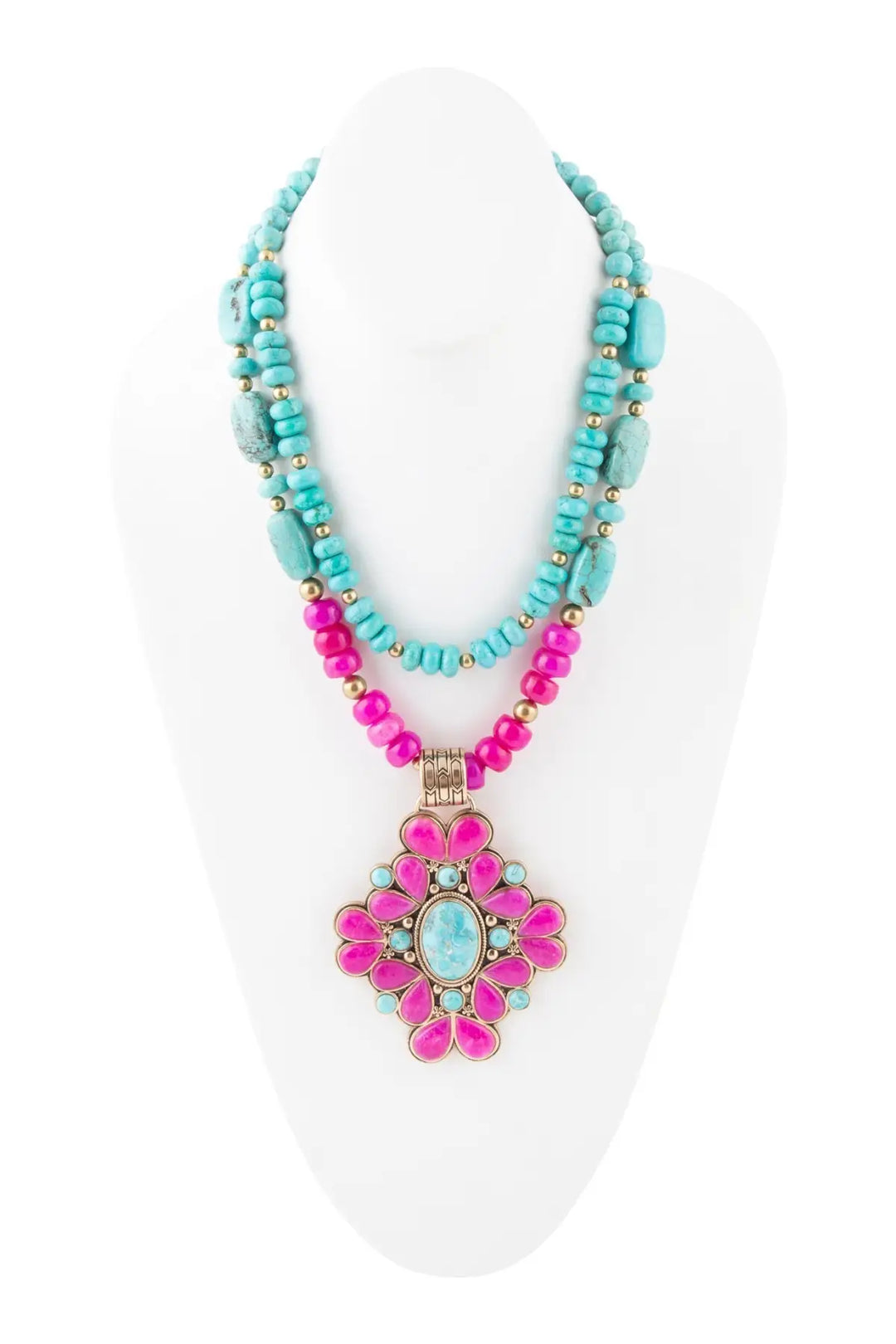 Barcelona Pink Agate Cross Golden Pendant Necklace - Necklaces