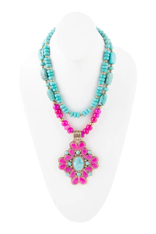 Barcelona Pink Agate Cross Golden Pendant Necklace - Necklaces