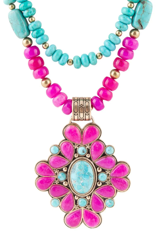 Barcelona Pink Agate Cross Golden Pendant Necklace - Necklaces