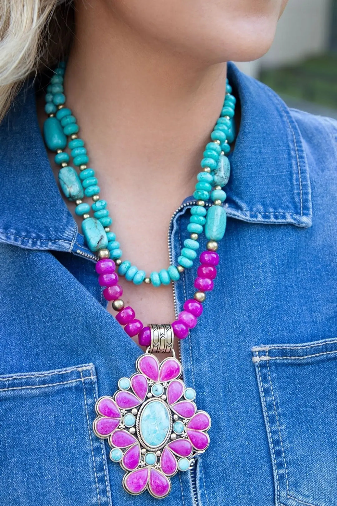 Barcelona Pink Agate Cross Golden Pendant Necklace - Necklaces