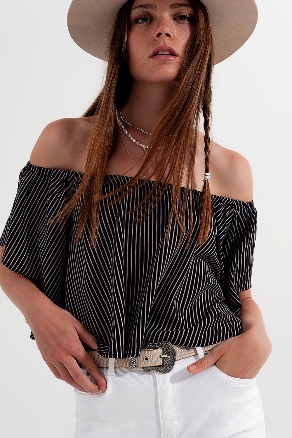 Q2 Bardot top in stripe