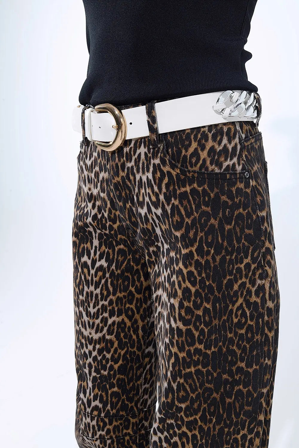 Barrel Leopard Print Jeans - Jeans