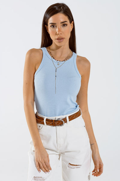 Q2 Basic Baby Blue Tank Top in Rib