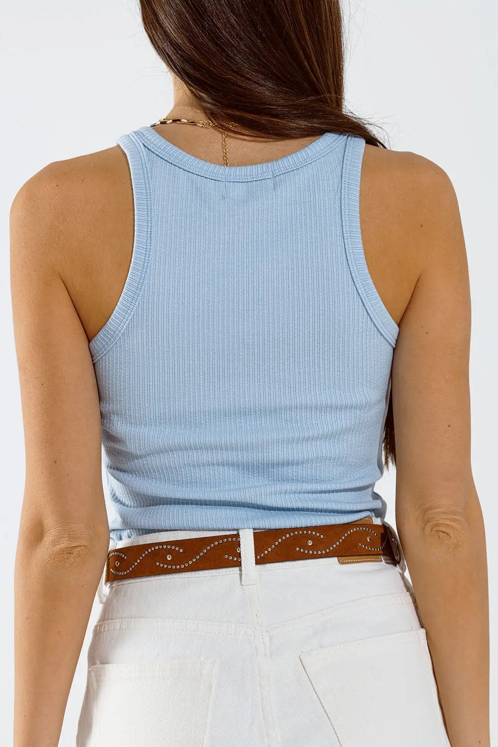 Basic Baby Blue Tank Top in Rib - Tops