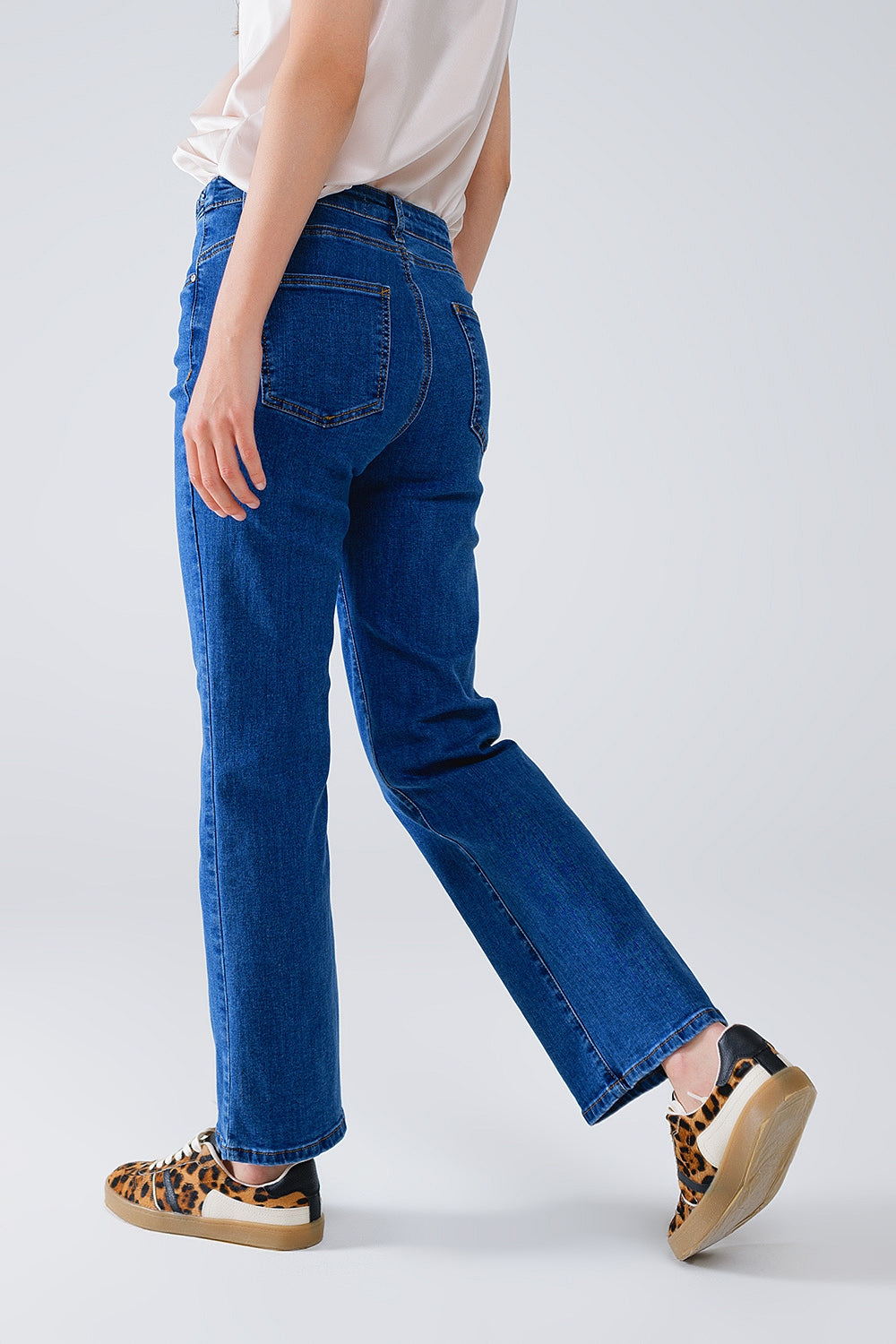 Basic Dark Blue Denim Jeans With Braid Detail At Waist