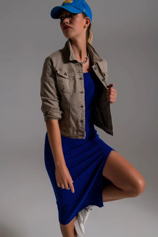 Basic Denim Jacket With Pockets in Beige - Coats and Jackets