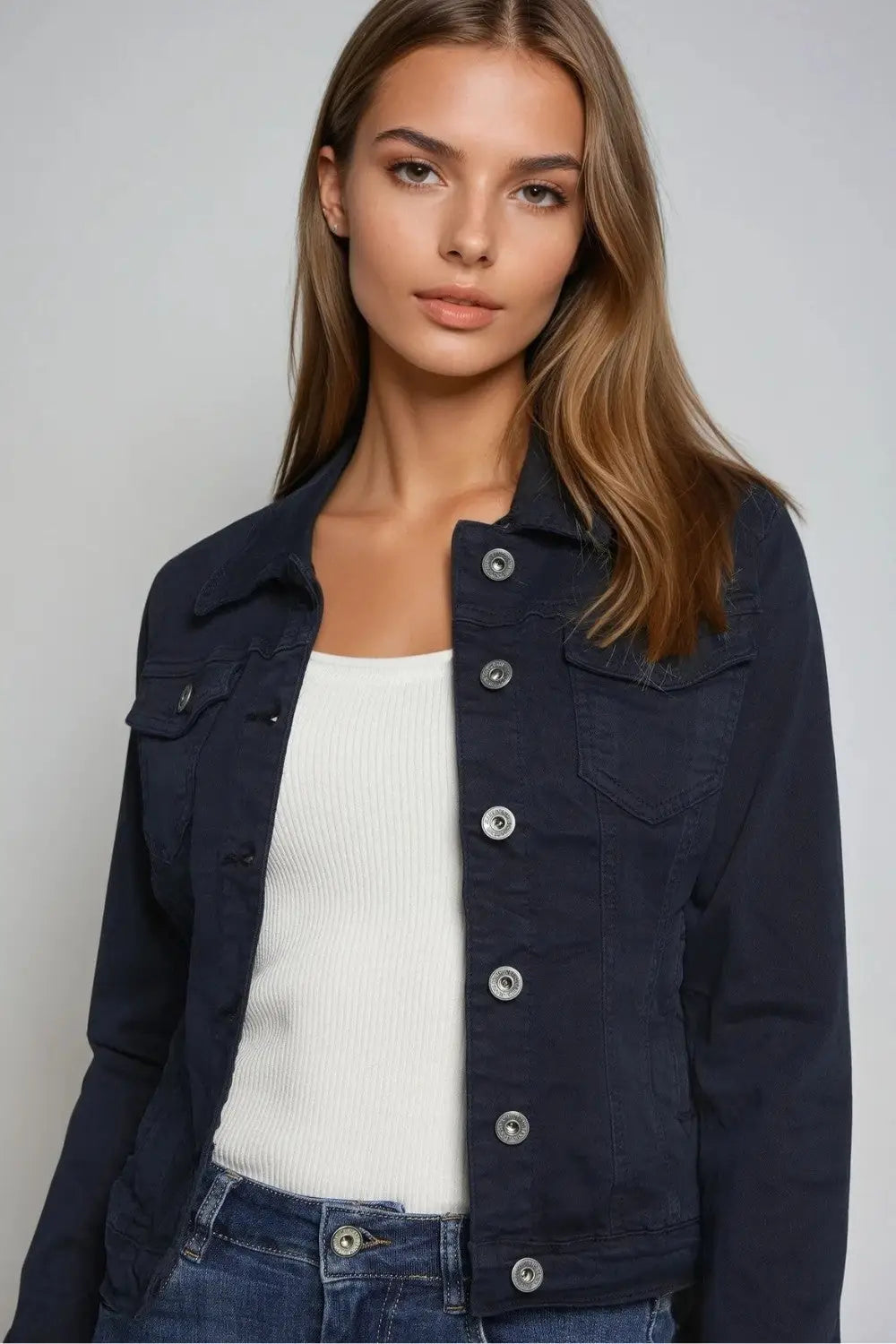 Basic Denim Jacket With Pockets in navy - Coats and Jackets
