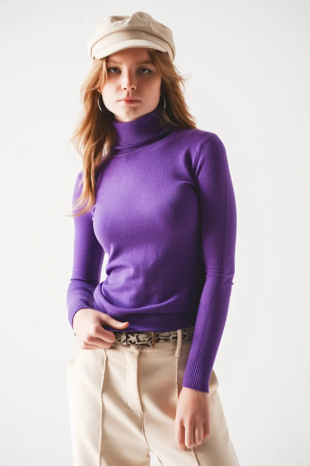 Basic Fine knit high neck jumper in purple - Sweaters