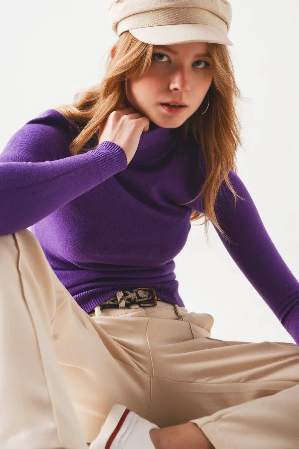 Basic Fine knit high neck jumper in purple - Sweaters