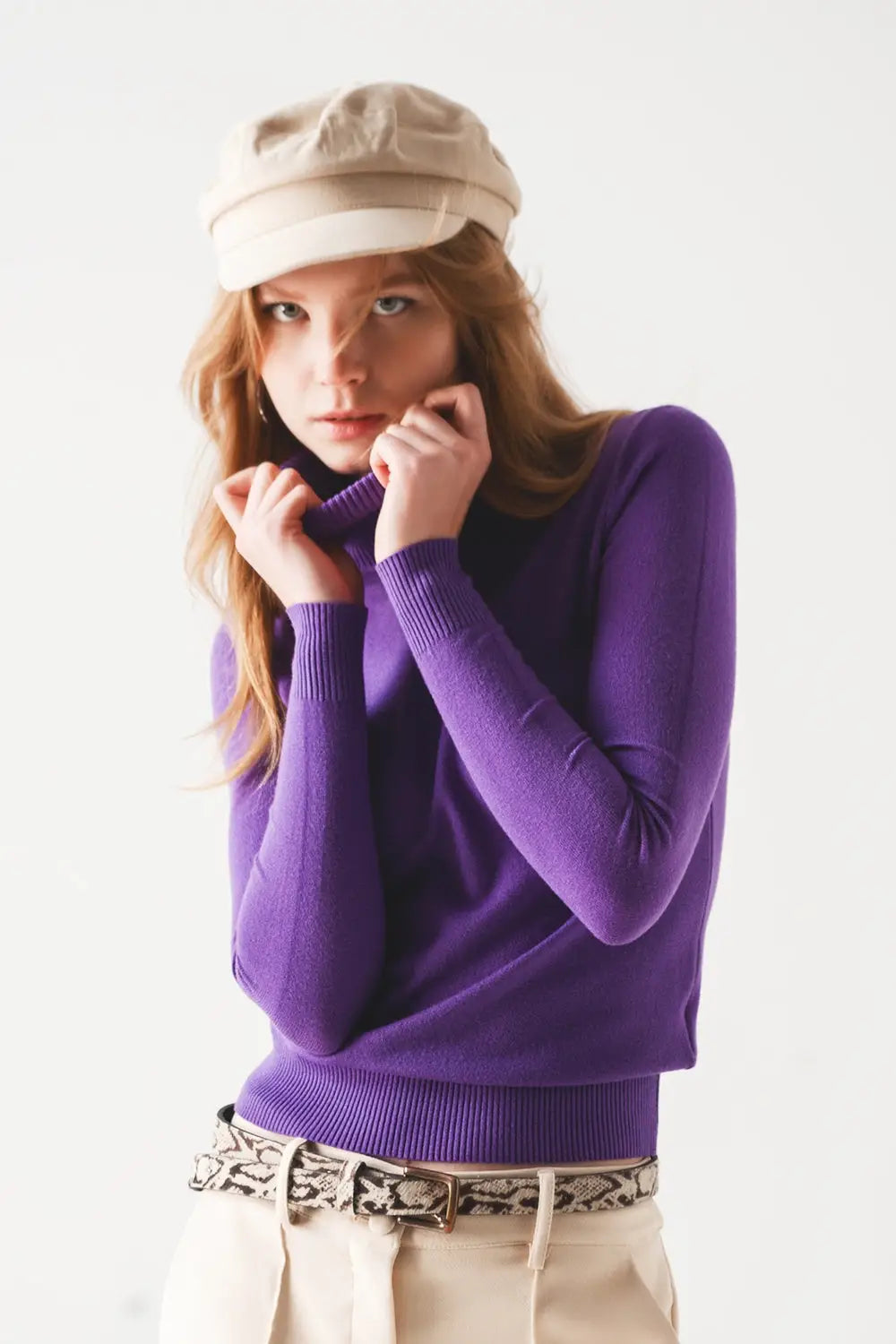 Basic Fine knit high neck jumper in purple - Sweaters
