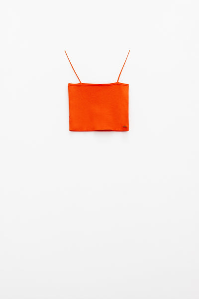 Basic knitted Top In Orange With Thin Straps