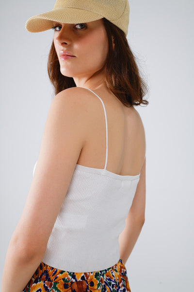 Basic knitted Top In White With Thin Straps