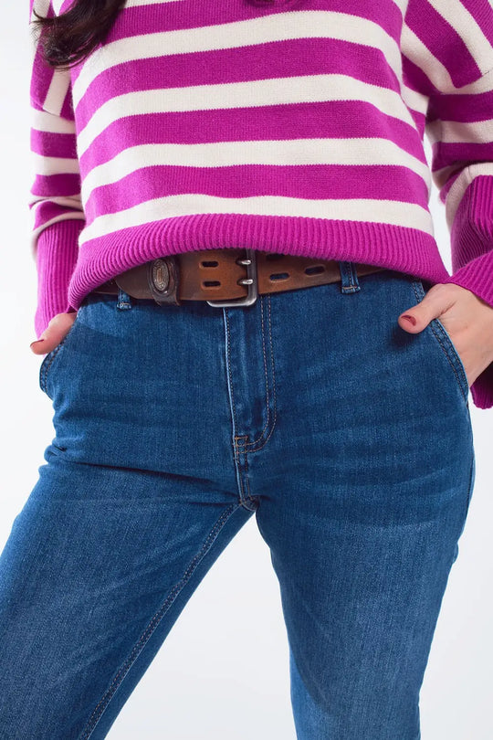 Basic Straigh Jeans With Side Pockets in Mid Wash - Jeans