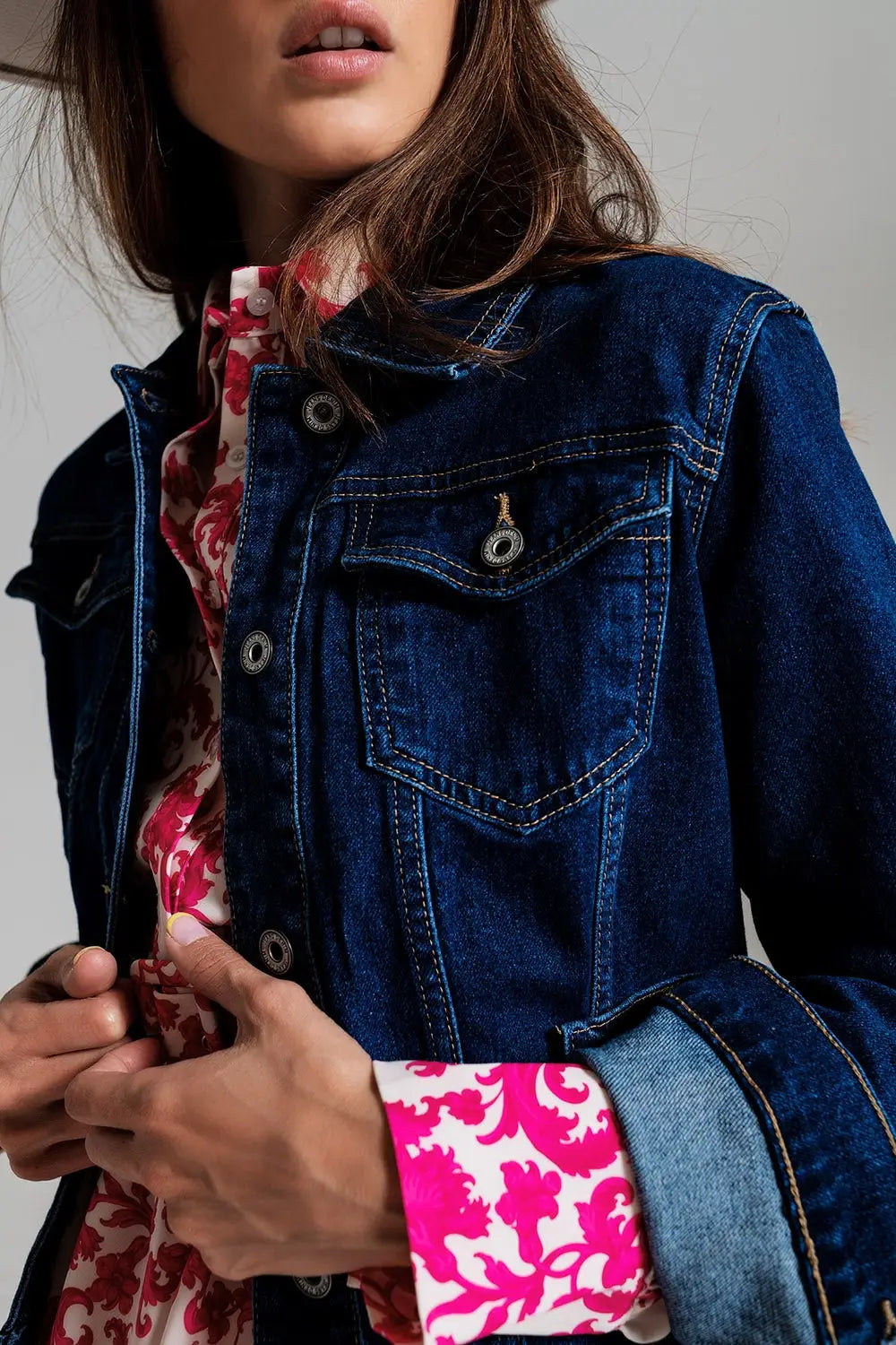 Basic Stretch Denim Jacket in Dark Wash - Coats and Jackets